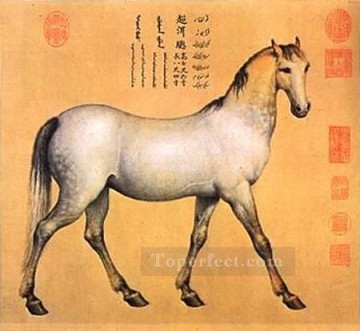 ラング・シャイニング Painting - アフガニスタン フォー スティーズには ジュゼッペ カスティリオーネの古い中国のインクが輝くチャオニ エル ラングという名前の馬が登場します。